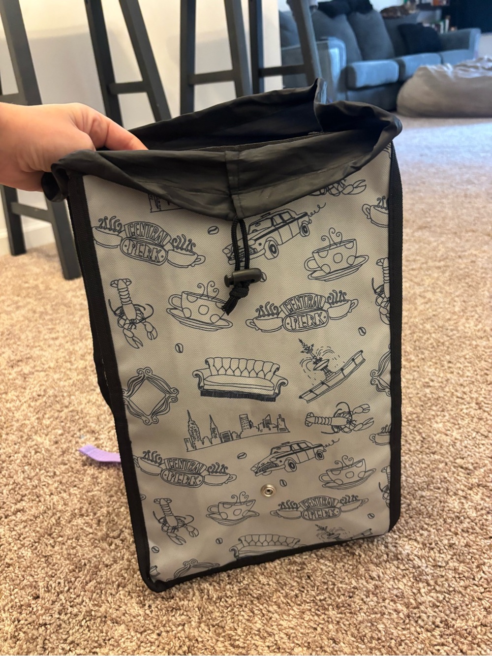 FRIENDS Gray & Black Patterned Backpack with Lavender Straps - Picture 4 of 4